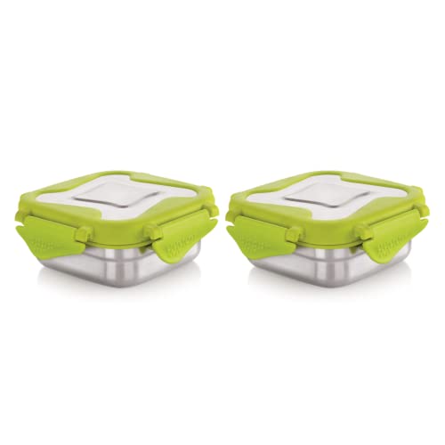 Image of STEELLOCK Smart Stainless Steel Tiffin Lunch Box for Kids and Adults | Airtight & Leakproof | Square Tiffin Box for School & Office with Steel Lid | Green 360 ml 2 pc