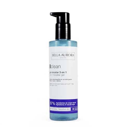 BELLA AURORA - Bclean Gel Micelar 3 en 1 200 ml, para Piel Sensible, Limpia y Desmaquilla la Piel, para Rostro, Ojos y Labios, Anti-manchas, Calma y Refresca, Textura Gel Ultraligera y Acuosa