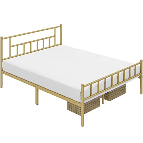 Yaheetech YT-00122590 13 Inch Full Size Metal Bed Frame With Headboard And Footboard Platform Bed Frame With Storage No Box Spring Needed Mattress Foundation Antique Gold thumb #8