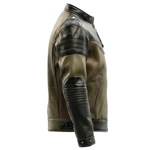 Chaqueta biker hombre verde oliva y negro miniatura 3