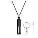 PiercingJak Collier Diffuseur Parfum Verre Bouteille Huile Essentielle Pendentif Personnalisé Flacon Tube Ouvrir Contenant Récipient Acier Bijoux Cadeau Femme Homme avec Porte-Clés(Noir)
