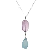 ASHANTI Aqua Chalcedony Briolette and Amethyst Natural Gemstone Sterling Silver Handmade 18 inch Nec
