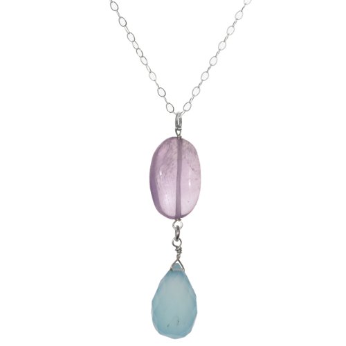Ashanti Aqua Chalcedony Briolette And Amethyst Natural Gemstone Sterling Silver Handmade 18 Inch Necklace #TOP4