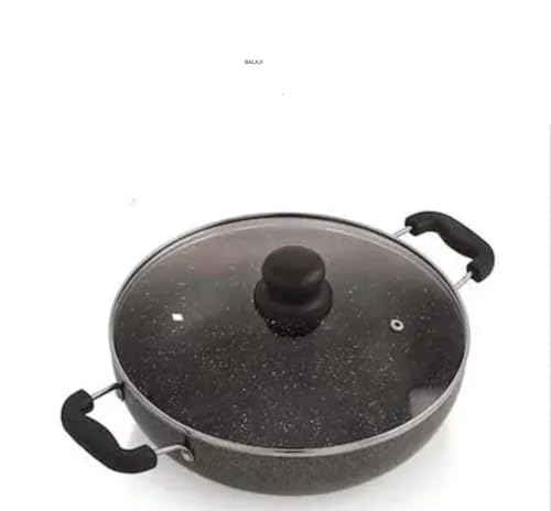 Image of BLAL Non-Stick Kadai with Glass Lid, Aluminium, 24 cm, 2.45 Litre, Non-Stick Coating, Deep Frying, Grey