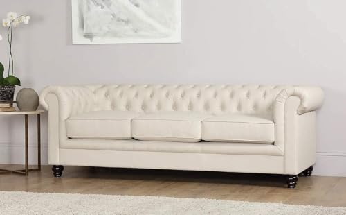 Image of Modern & Classic Chesterfield Sofa 5 Seater Sofa Velvet L-Shape Corner Sectional Button Tufted Sofa for Living Room, Dining Room, Office and Hallway-(Beige).