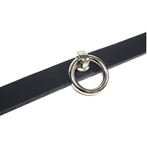 Gletscherlicht Halsband mit O-Ring 20mm, Lederhalsband mit Ring der O aus schwarzem Leder, Gothic SM Sub Bottom Halsband, Modeschmuck