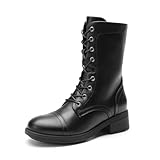 DREAM PAIRS Women's Lace up Mid Calf Combat Riding Military Boots,Size 8.5,Black
