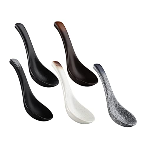 Holibanna 5 pezzi Cucchiai da Zuppa Giapponese Cucchiai per Porridge e Minestra Design per Cucina e Tavola Adatti Casa Ristoranti e Hotel