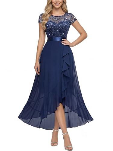 Miusol Women's Scoop Neck Sequined Floral Lace Ruffle...