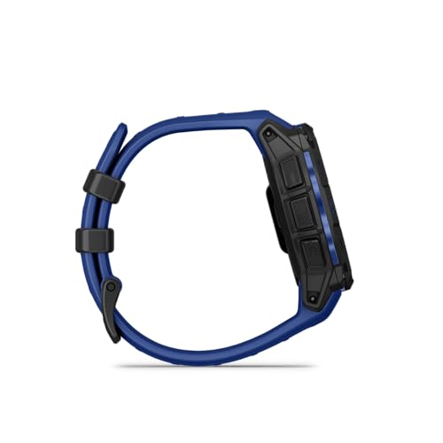 Image of Garmin Instinct 3 - 45 mm, AMOLED Display, Rugged Outdoor GPS Smartwatch, Built-in Flashlight, Supernova Collection Limited Edition Color, Black with Bolt Blue /Black Silicone Band