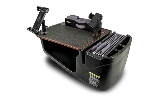 Image of AutoExec AE-FMEF-PM-TAB-21M Efficiency FileMaster Car Desk for Your Vehicle Workstation and Mobile Office, Mahogany with Phone Mount and Tablet Mount | Vehicle Workstation, Mobile Office, Phone Mount, Tablet Mount
