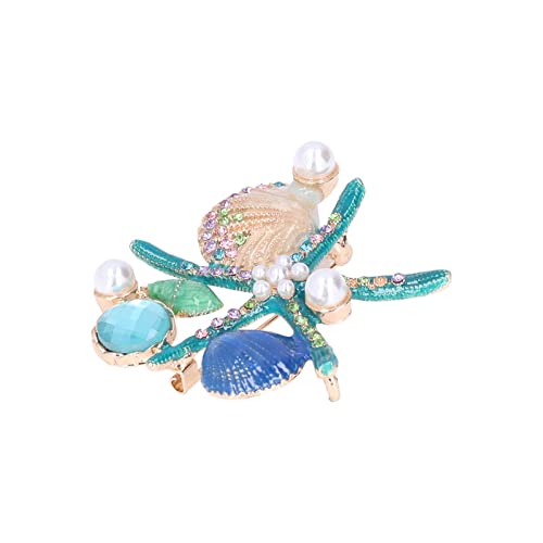Image of Women Rhinestone Pearl Brooch, big Colorful sea starfish Brooch Pins Fancy Vintage Style shell Crystal Broches Dress Accessories Jewelry Boutonniere Corsage for Hat Bag Suit Tie Gift Wedding