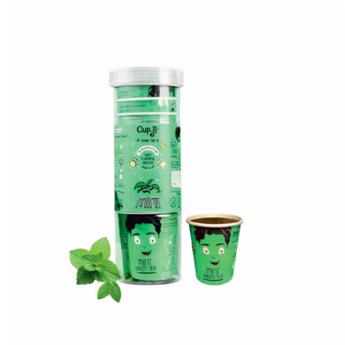 Cup-ji Ready to Sip Mint Green Tea | Intensely Aromatic | Flavoured,Non Bitter Tasty & Whole Leaf Green Tea |10 Cups with Each Cups Size 210 ml