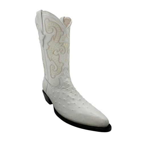 Mens J Toe Ostrich Print Leather Western Cowboy Boot