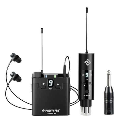 Phenyx Pro UHF Wireless in-Ear Monitor System, Professional IEM System w/Stereo Monitoring, 16 Frequencies, 200 ft Range, Transmitter & Beltpack Receiver for Studio, Bands, Live Performance (PDP-M)