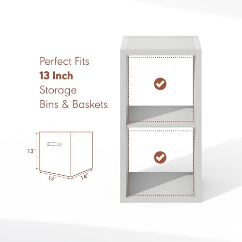 Image of Furinno Cubicle Record Player Stand, 2-Cube Record Storage, Light Grey | Vinyl Storage, 1.2 inchInch Extra Thick, Open Back Media Shelf for CD DVD Bluray Game Disc, for Living Room, Home Office