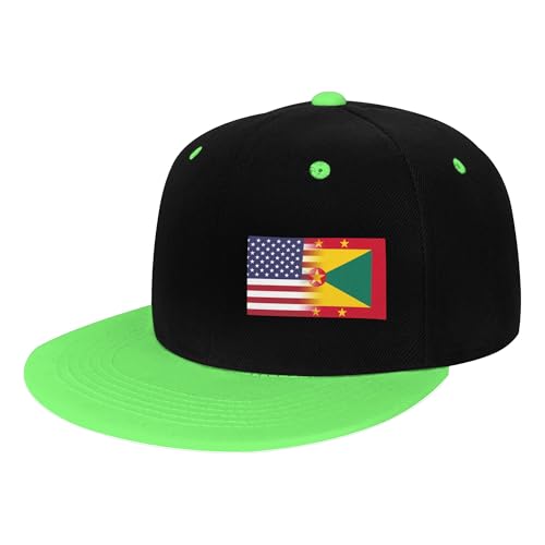 American Flag and Flag of Grenada Children's Flat Brimmed Hip-hop Hat Flat Eave Sunscreen Duckbill Cap Headgear