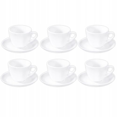 Wilmax - Tasses avec soucoupes - Lot de 6-110 ml - porcelaine - Blanc - Service de table pour 6 personnes - Set de tasses pour café, thé, desserts et à thé