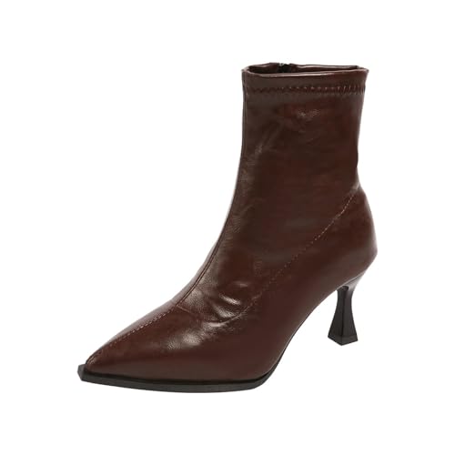 Bottes mi-mollet pour femme en cuir synthétique marron tendance