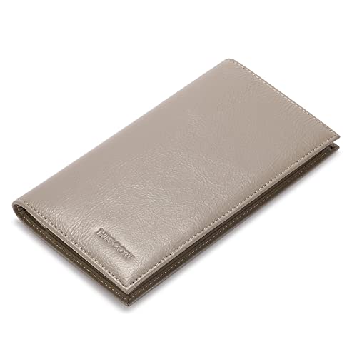 Image of HISCOW Slim Leather Checkbook Cover for Personal Checks, Antiqued Grey, One Size, Minimalist | Full grain cowhide, transaction register & check book pockets, removable duplicate divider, durable stitching, gifts for men