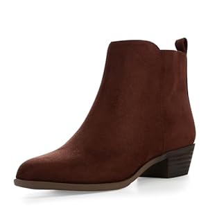Women’s Ankle Boots Round Toe Suede Western Short Booties Low Mid Block Chunky Heel Side Zipper Chelsea Boots