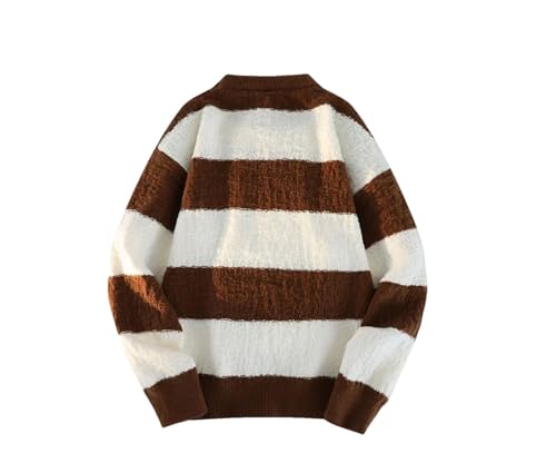 Men's Striped Sweater Casual Loose Crew Neck Knit Long Sleeve Pullovers