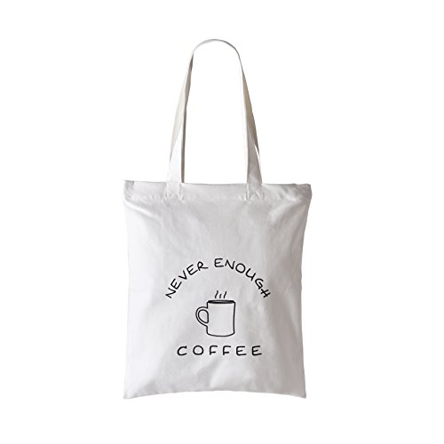 Waitworth Handmade 100% Cotton Canvas Tote Bag Reusable Grocery Bags with Zipper and Pocket Perfect for Cosmetic, Laptop, Shopping, Travelling and School Books, Never Enough Coffee