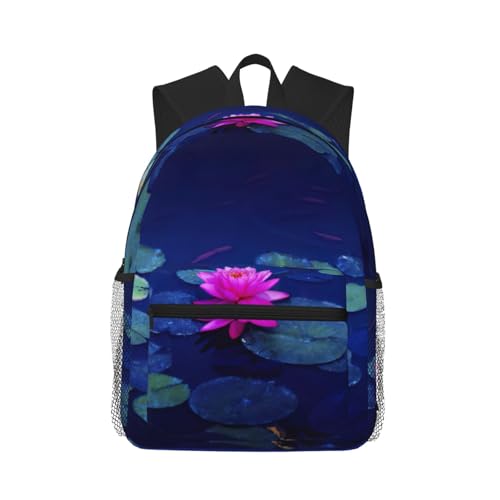 Sac à dos de voyage basique imprimé lotus rose vif pour protéger vos affaires de la pluie