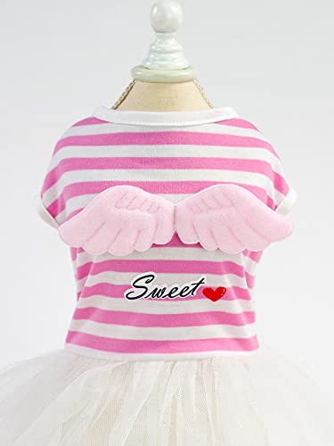 Qwinee Striped Wing Decor Dog Dress Cat Mesh Princess Dress Breathable Soft Pet Vest Dresses For Small Medium Girl Dogs Puppy Kitten Pink S #TOP2