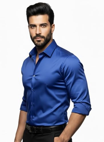 Image of Men's Solid Satin Full Sleeve Soft Finish Regular Fit Shirt for Casual Wear