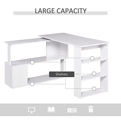 Homcom 360 Degree Rotating Home Office Desk L Shaped Corner Computer Desk With Storage Shelves, Writing Table Workstation, White #TOP3
