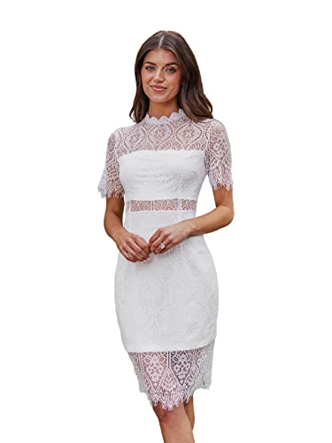 CUPSHE X Madison Women's Love Scalloped Lace Short Sleeve Dress Sheer Short  Mini Dress White at Amazon Women's Clothing store