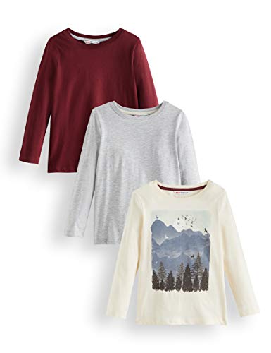 RED WAGON Camisa Manga Larga Niños, Pack de 3, Multicolor (Cream, Grey And Burgundy), 104, Label:4 Years