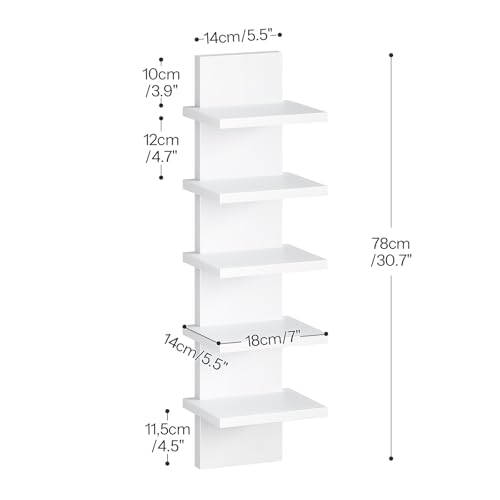 Image of HOOBRO 5 Tier Wall Shelf Unit, 2 Pack Floating Shelves for Wall, Wall Mounted Shelves for Storage, Vertical Display Shelf, Organizer Tall Tower Design for Livingroom Bedroom Kitchen, White WT18BJP201