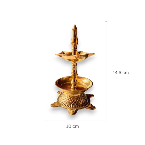 Image of Kerala Brass Tortoise Panchmukhi Good Luck Diya with Flower Holder | Small Size Kachua Kuthu Vilakku for Home, Office & Gifting | Length : 5.5 inches, Weight : 250 Grams