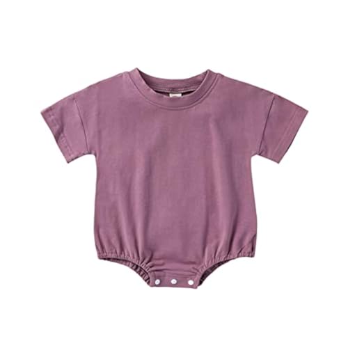 Image of Merqwadd Baby Boy Girl Bubble Romper Infant Oversize Plain Crewneck T-Shirt Bodysuit Tops