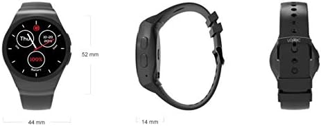 Diagram showing the dimensions of the Logic Life30 smartwatch from front, side, and back views.