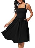IUGA Sundresses for Women 2025 Summer Dress with Built in Shorts & Bra Spaghetti Strap Midi Casual Flowy Beach Dresses Black