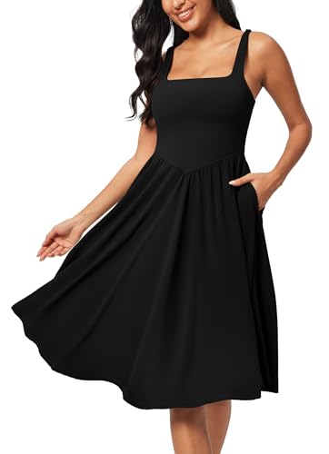 IUGA Sundresses for Women 2025 Summer Dress with Built in Shorts & Bra Spaghetti Strap Midi Casual Flowy Beach Dresses