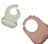 2 Silikon Lätzchen Set, Rosa und Grau, Verstellbare Größe, Wasserdicht