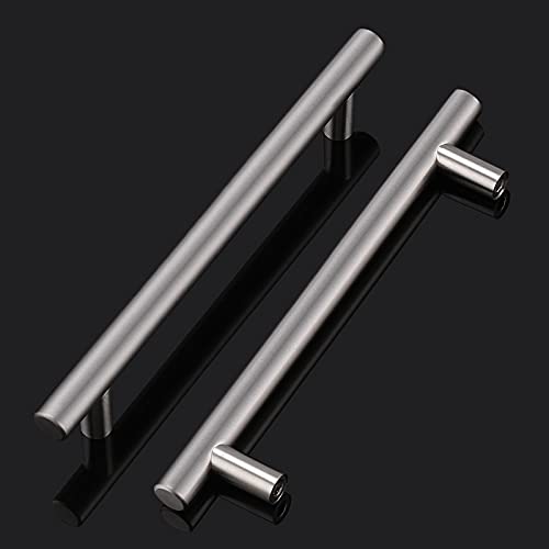 Image of Probrico 5 Pack|Brushed Nickel T Bar Cabinet Pulls Stainless Steel Kitchen Cabinet Drawer Handles, 6-1 /3 inch Hole Centers, Euro T Bar Pulls