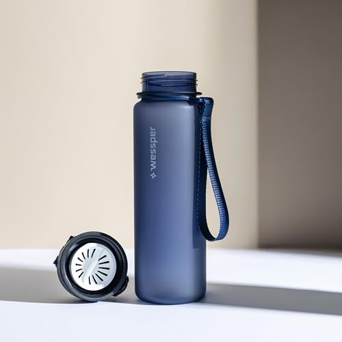 Wessper Trinkflasche 500ml Active Max, Tritan Sportflasche mit Zeitmarkierung BPA-frei, Auslaufsicher Wasserflasche für Sport Fahrrad Wandern Schule Kinder - Blau