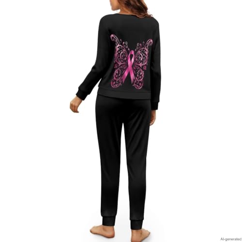 Image of Womens Pajama Sets 2 Piece Pjs Lounge Sets Long Sleeve Sleepwear Crew Neck Pullover Top with Long Pants