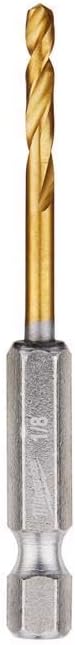 Milwaukee Electric Tool 48-89-4605 Impact Drill Bit, 1/8" Diameter x 2.62" L, 29/32" 35 Degree Helix Flute, 1/4" Hex Shank, 135 Degree