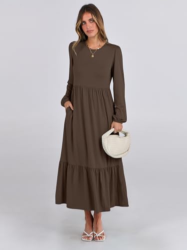 ANRABESS Long Sleeve Midi Dresses for Women Casual 2025 Fall Crewneck A Line Tiered Flowy Loose Trendy Dresses with Pockets2