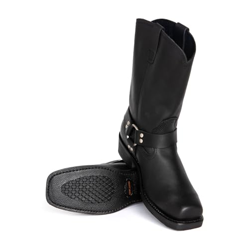 ByErz Cowboy Boots for Men Western Boot Classic with Metal Buckle Square Toe Mid-Calf Boots4