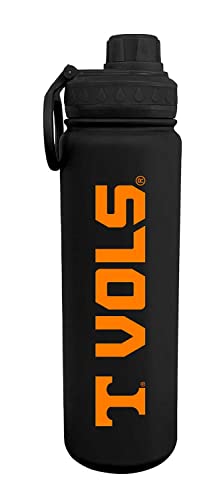 Campus Colors NCAA Stainless Steel Water Bottle - Twist on cap - 24 oz - Carry Clip - Keeps Your Drinks Hot or Cold for Hours (Tennessee Volunteers - Black)