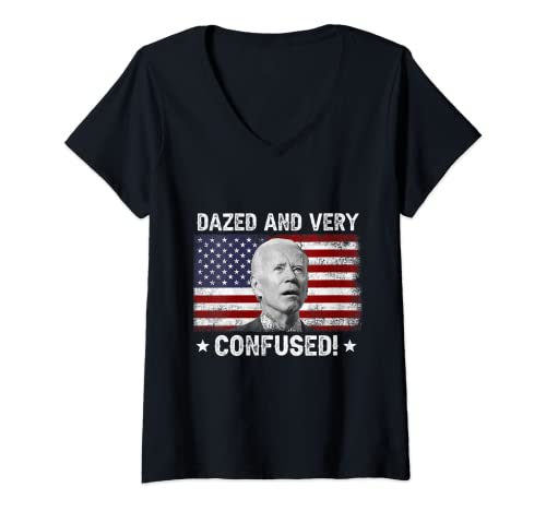 Womens Funny Joe Biden Dazed And Very Confused Funny Satire V-Neck T-Shirt