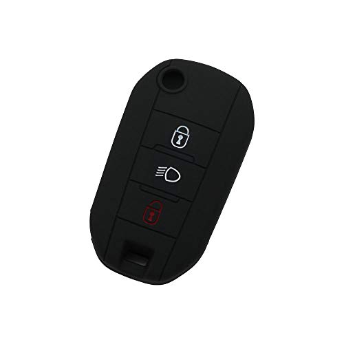 BROVACS Silicone Cover Protector Case Holder Skin Jacket Compatible with PEUGEOT CITROEN 3 Button Flip Remote Key Fob w/Light Symbol CV9306 Black
