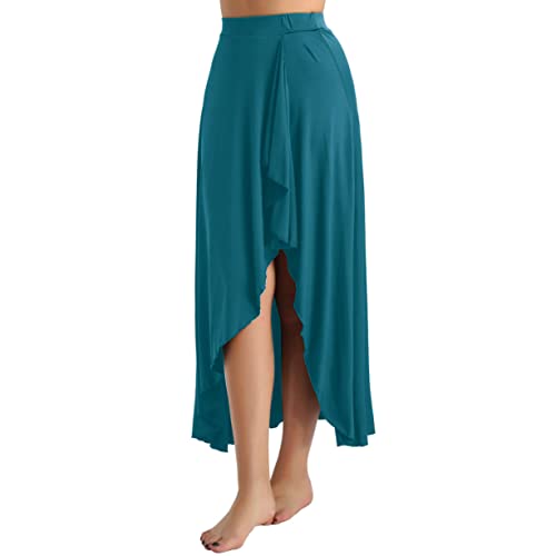 Hularka Women's Elegant Long Maxi Dance Skirt Ballroom High Low Ruffle Ballet Dance Skirt Green Medium #TOP1